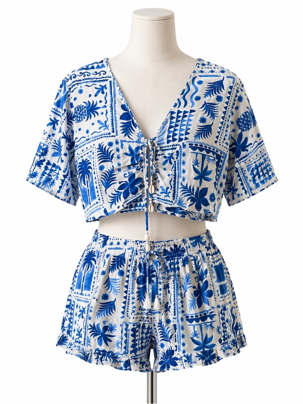 Blue and White Women's Printed Set